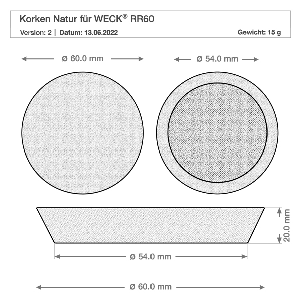 Korken für Öffnung 56mm WECK RR60 (ø54/60, H=20mm)