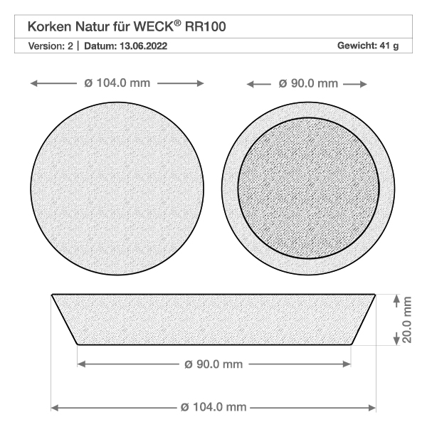 Korken für Öffn. 94mm WECK RR100 (ø90/104, H=20mm)