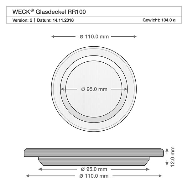 580ml Sturzglas mit Glasdeckel WECK RR100