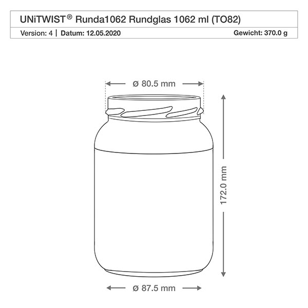 1062ml Rundglas mit BasicSeal Deckel schwarz UN..