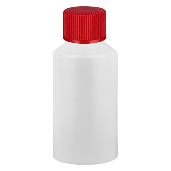 Apothekenflasche HDPE 50ml weiss, mit rotem SV