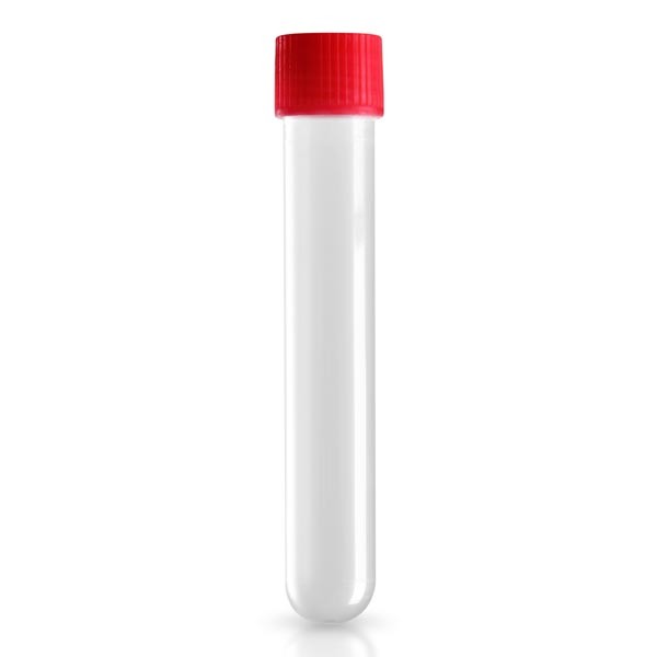 Reagenzröhrchen glasklar 13ml, 16x100mm mit Verschl. PP rot