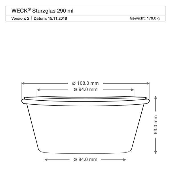 290ml Sturzglas niedrig WECK RR100 mit Holzdeckel