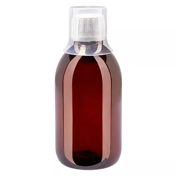 PET Flasche 250ml mit weissem Verschl. OV + Becher