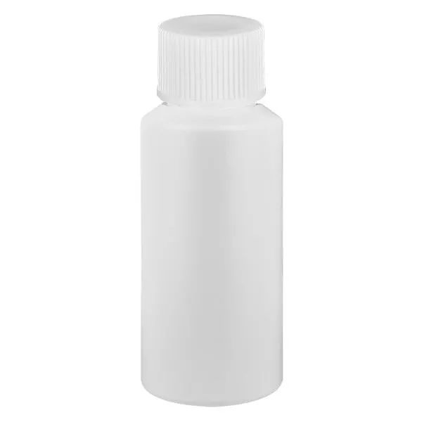 Apothekenflasche HDPE 30ml weiss, mit weissem SV