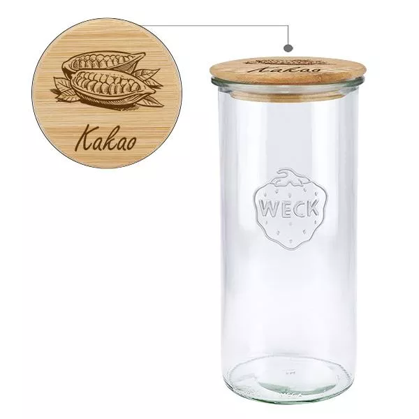 Holzdeckelset "Kakao" mit WECK Sturzglas 1500ml