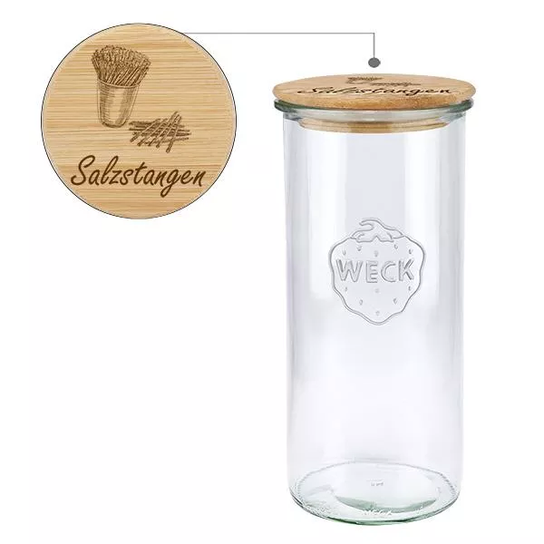 Holzdeckelset "Salzstangen" mit WECK Glas 1500ml