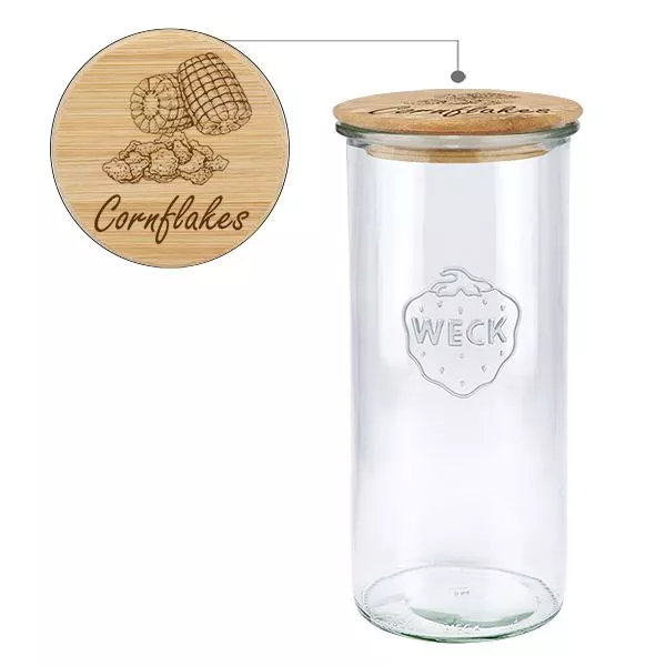 Holzdeckelset "Cornflakes" mit WECK Glas 1500ml