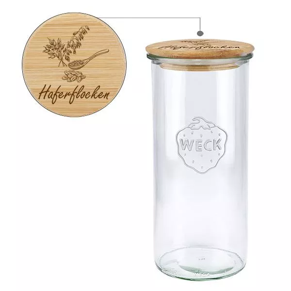 Holzdeckelset "Haferflocken" mit WECK Glas 1500ml