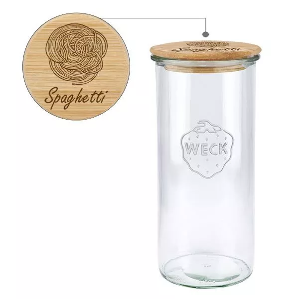 Holzdeckelset "Spaghetti" mit WECK Glas 1500ml