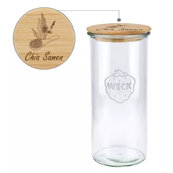 Holzdeckelset "Chia Samen" mit WECK Glas 1500ml