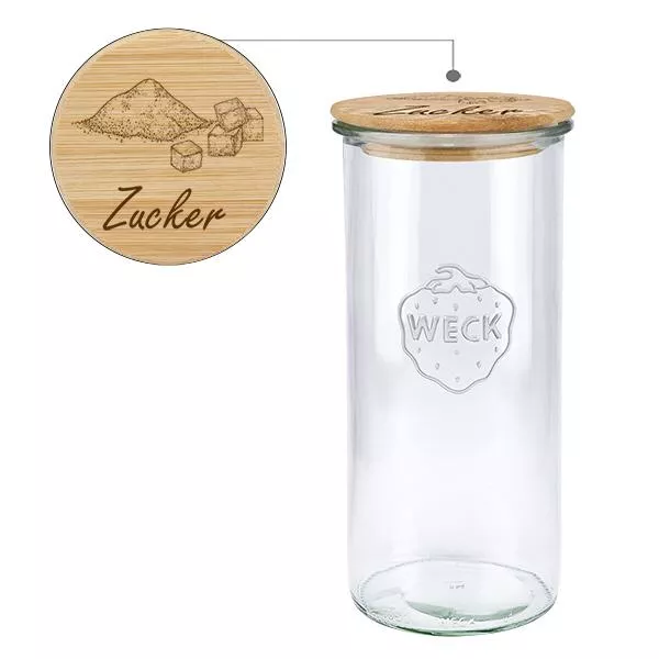 Holzdeckelset "Zucker" mit WECK Sturzglas 1500ml