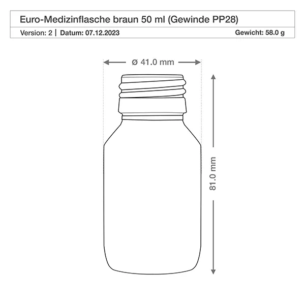 50ml Euro-Medizinflasche braun Verschl. grün OV