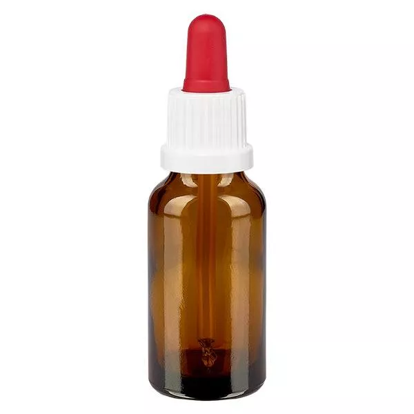 20ml braune Pipettenflasche OV weiss/rot ApoGlas