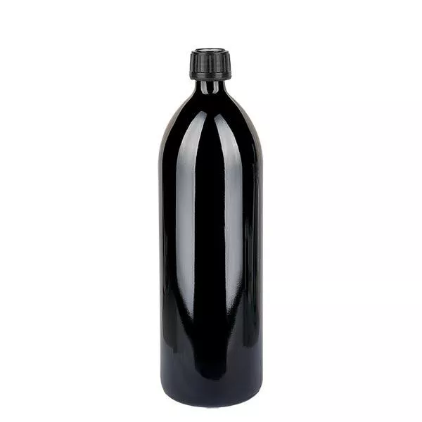 Wasserflasche Violettglas 1000ml rund,sch.Schraubverschluss