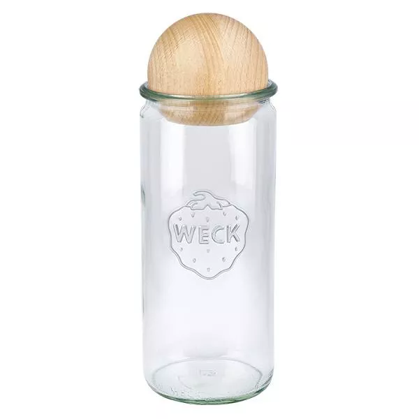 1040ml Zylinderglas WECK RR80 mit Holzkugel Buche