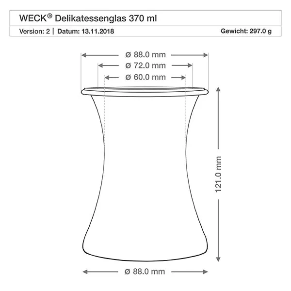 18er Set Weck Gläser 370ml Delikatessenglas mit 18 Glasdecke