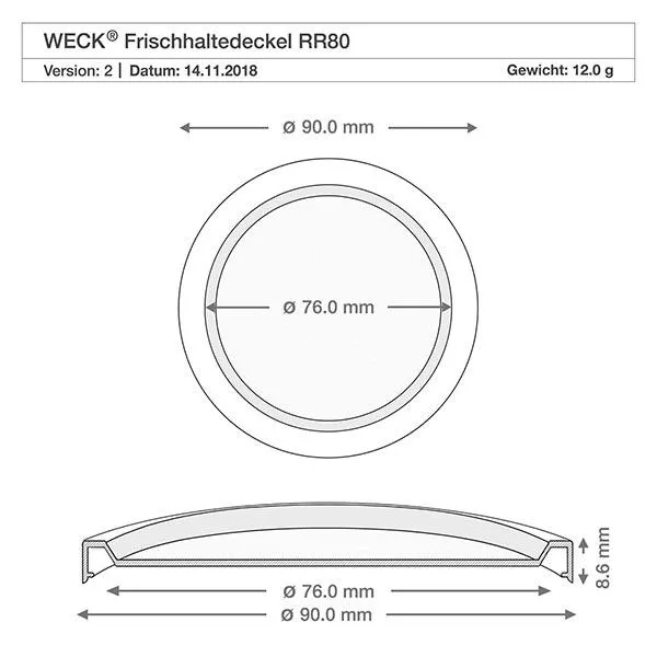 700ml Delikatessenglas mit Frischedeckel WECK RR80