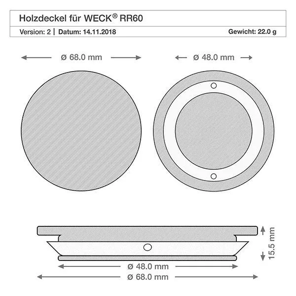 Holzdeckel "Peperoni" für WECK RR60