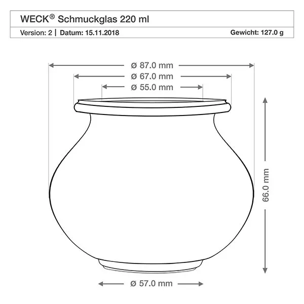 12er Set Weck Gläser 220ml Schmuckgläser, 1/4L Sturzgläser