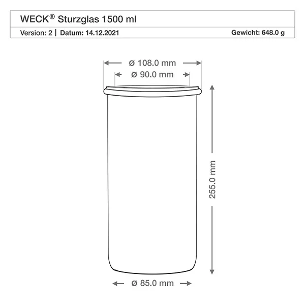 6er Set Weck Gläser 1500 ml Sturz-Glas mit Frischhaltedeckel