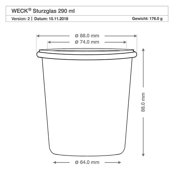 290ml Sturzglas hoch WECK RR80 mit Korken natur