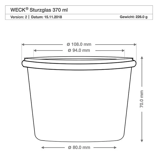 12er Set Weck Gläser 370ml Sturzgläser