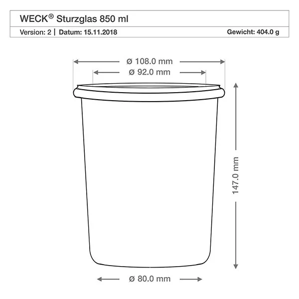 18er Set Weck Gläser 850ml, 3/4L Sturzgläser