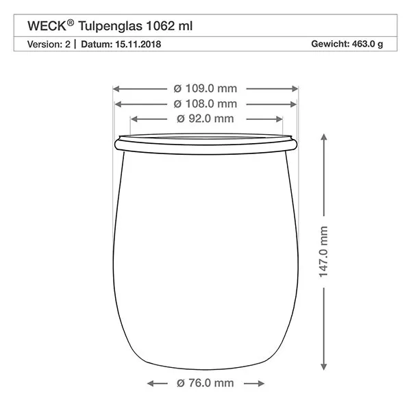 18er Set Weck Gläser 1062ml Tulpengläser, 1L Sturzgläser mit