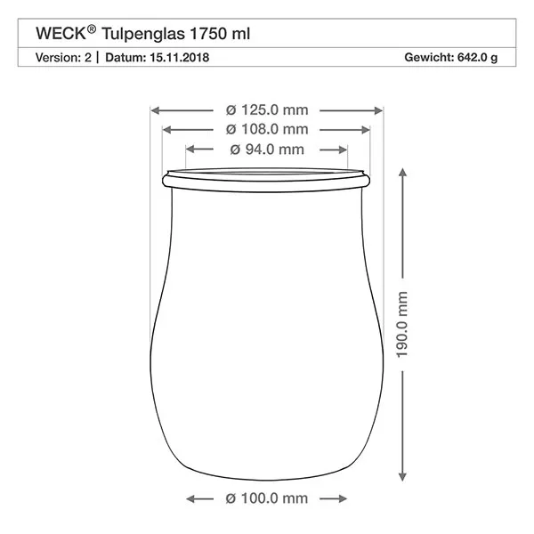 12er Set Weck Gläser 1750ml Tulpengläser mit 12 Glasdeckeln,