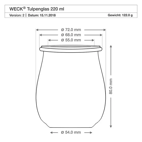 12er Set Weck Gläser 220ml Tulpengläser mit 12 Frischhaltede