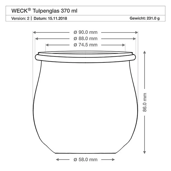 18er Set Weck Gläser 370ml Tulpenglas