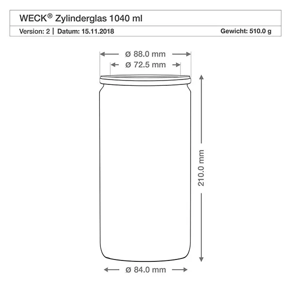 12er Set Weck Gläser 1040ml Zylinderglas