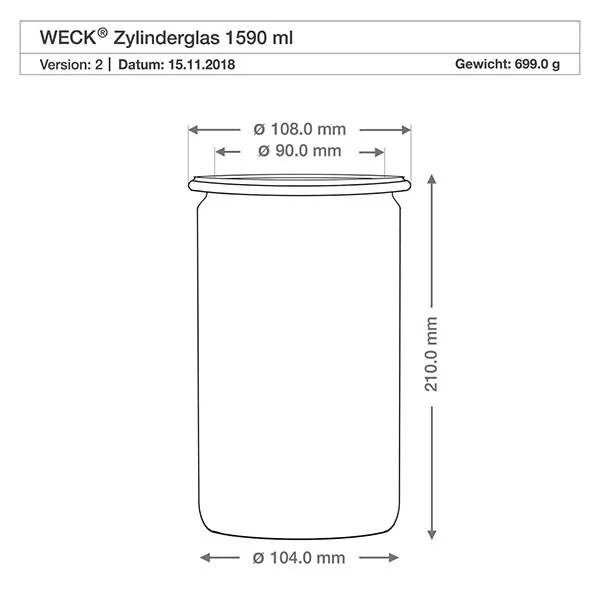 1590ml Zylinderglas komplett WECK RR100