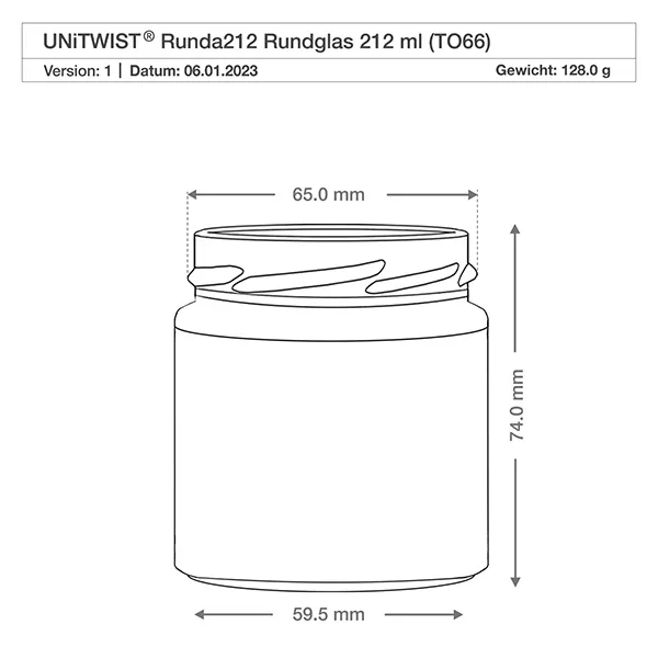 UNiTWIST Runda212 - Rundglas Inhalt 212ml TO66