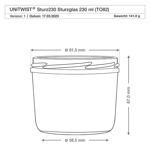 230ml Sturzglas + BasicSeal Deckel blau/weiss UN..