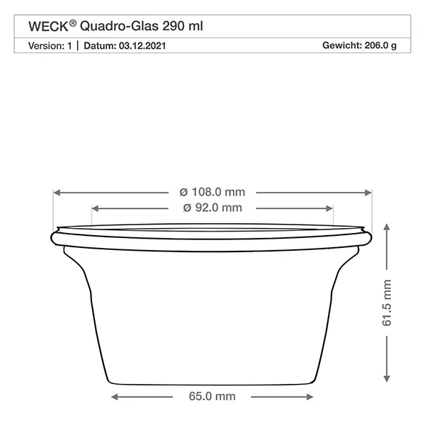 6er Set Weck Quentin 290 ml + 6 Frischhaltedeckel