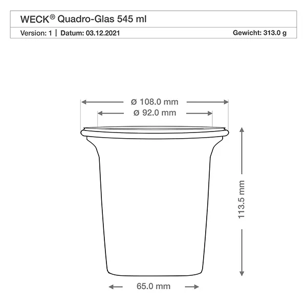 18er Set Weck Quentin 545 ml + 18 Glasdeckeldeckel + 18 Eink