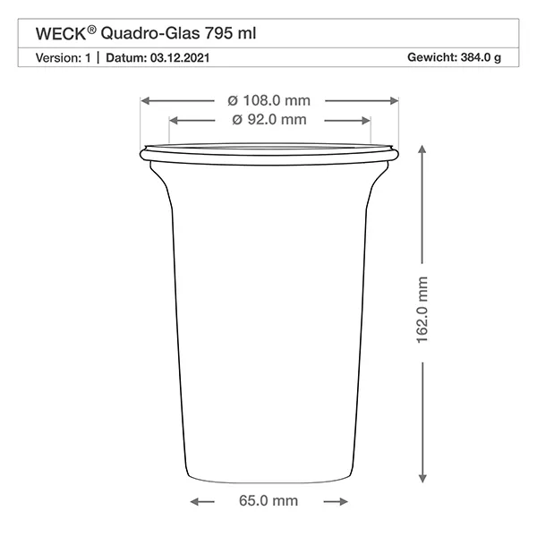 6er Set Weck Quentin 795 ml + 6 Frischhaltedeckel